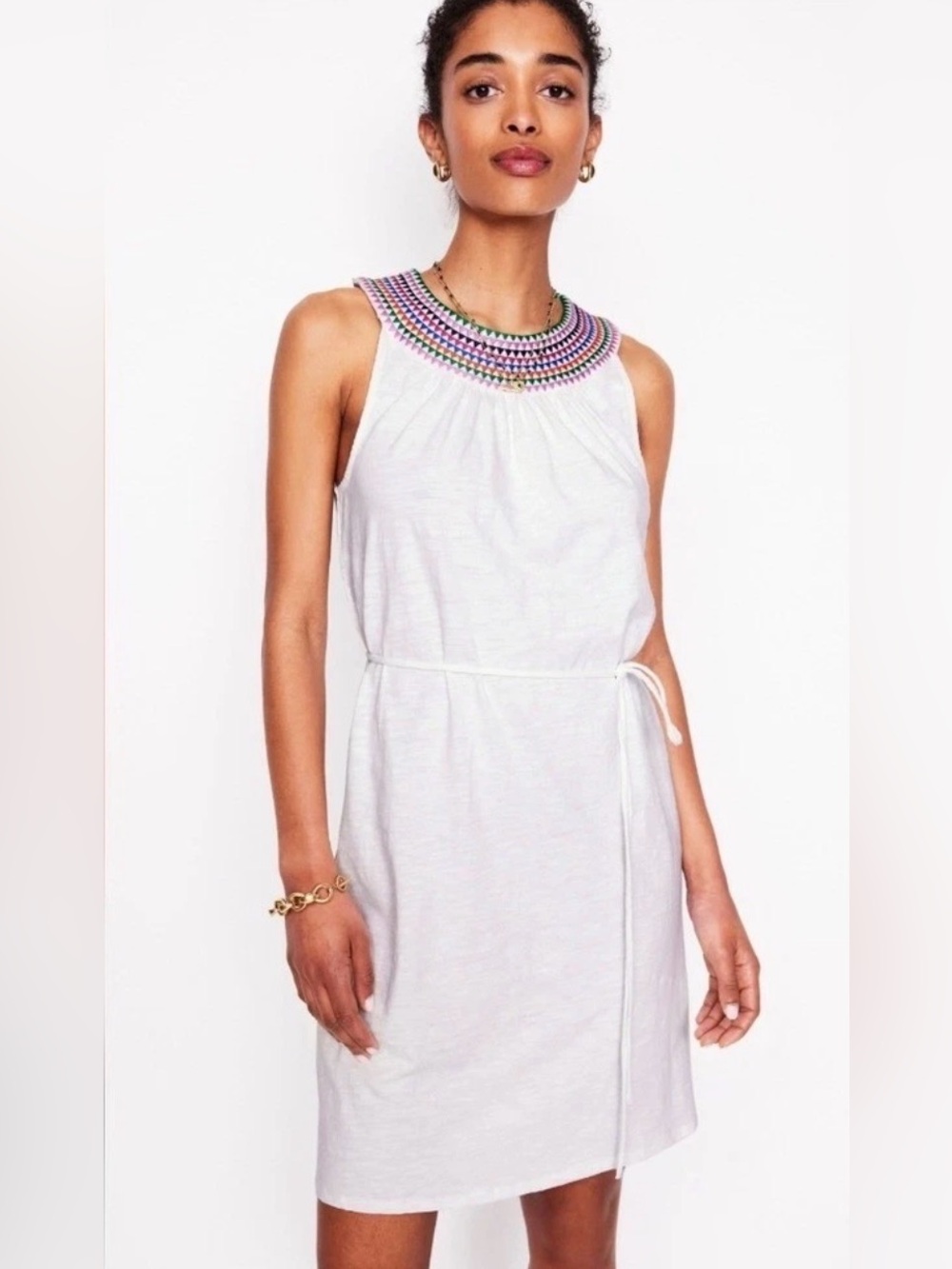 Boden Eleni White Embroidered Cotton Dress XL